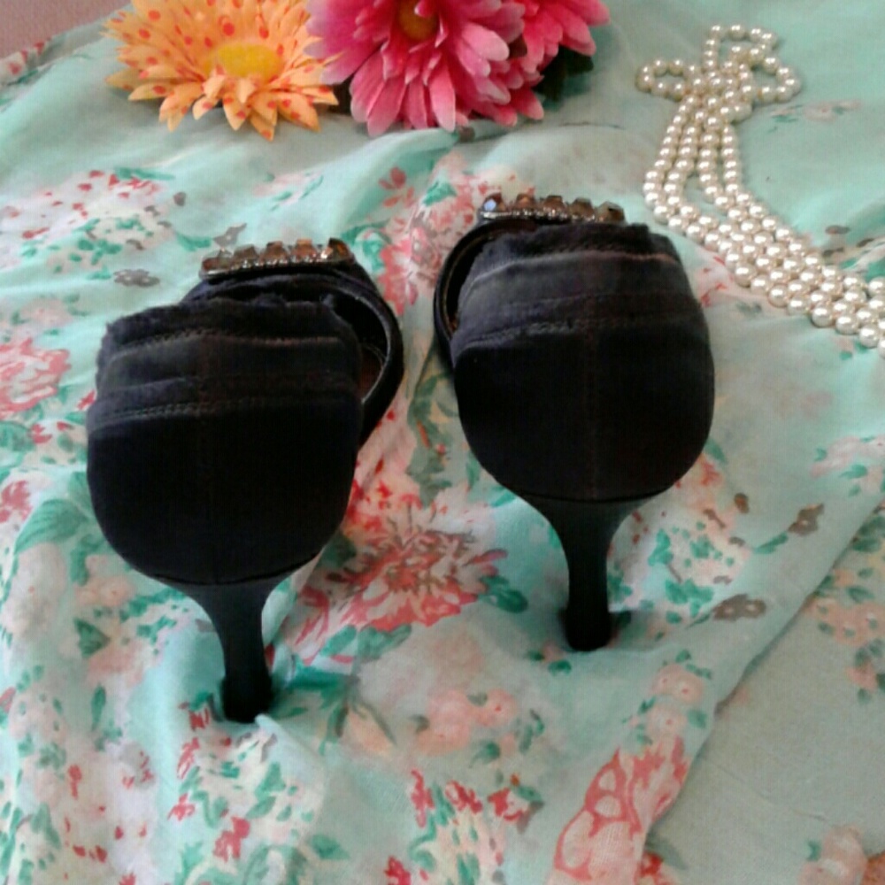 Sale! Velvet navy blue High heels rhinestone shoes - Picture 3 of 5